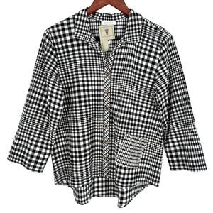 NEW NWT Habitat Sz XS Black White Wearable Art Plaid Blouse Shirt Top Winter